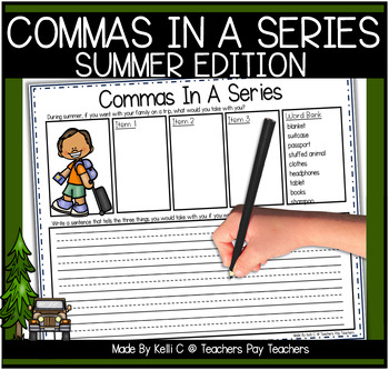 Preview of Commas In A Series Worksheets FREE | Summer | Writing Sentences