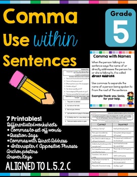 Preview of Commas L.5.2.C Worksheets Distance Learning
