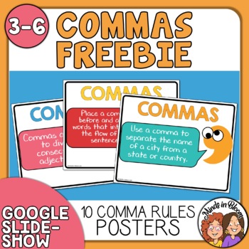 Preview of Commas Posters FREEBIE - Reinforcing grammar rules - word walls, reference cards