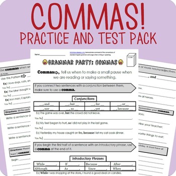 Preview of Comma Worksheets Packet + Test (Digital Distance Learning Enabled!)