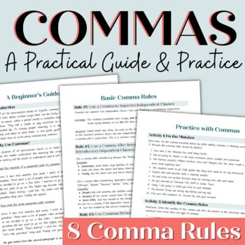 Preview of Commas Punctuation Writing Guide and Activities for Adults & Teens