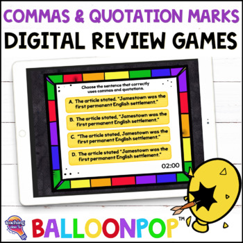 Preview of 4th Grade Commas & Quotation Marks Digital Grammar Review Games BalloonPop™