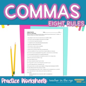Preview of EIGHT Rules of Commas: Practice Worksheets and Reference Handouts with Keys