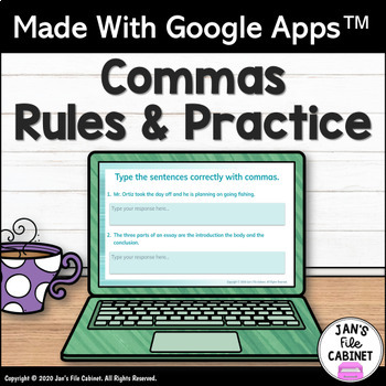 Preview of Commas Rules Lesson and Practice Activities GRADES 5-8 Interactive Google Apps