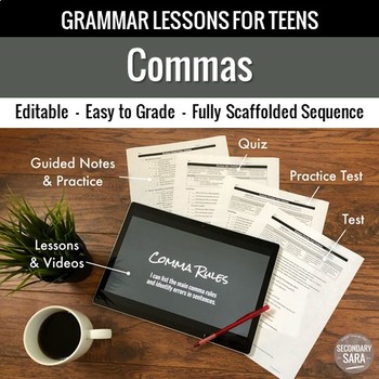 Preview of Commas Unit: Grammar Lesson, Quiz, Test, & More