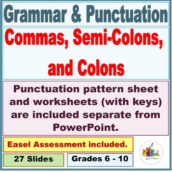 Preview of Commas, Semi-Colons and Colons, Punctuation Instruction and Review.