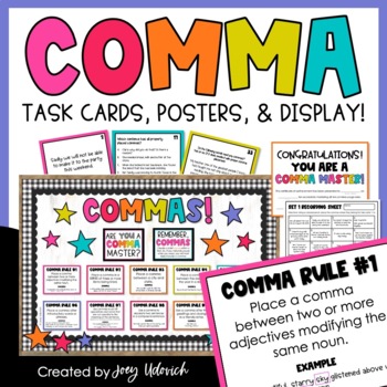 Preview of Commas | Task Cards | Printables | Bulletin Board