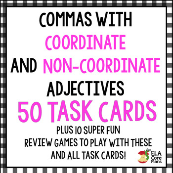 Preview of Commas With Coordinate and Non-Coordinate Adjectives ~50 Task Cards Plus Games!