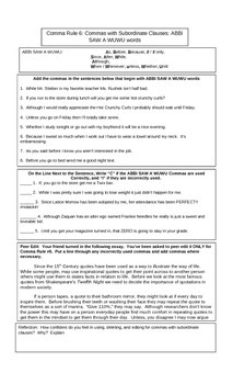Preview of Commas With Subordinate Clauses Practice Worksheet