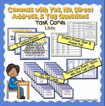 commas yes no direct address tag questions task cards by lolly s locker