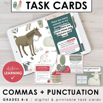 Preview of Using Commas and Punctuation Task Cards & Activities (Print & Digital)