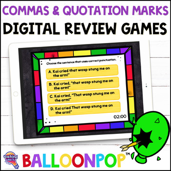 Preview of 3rd Grade Commas and Quotation Marks Digital Grammar Review Games BalloonPop™