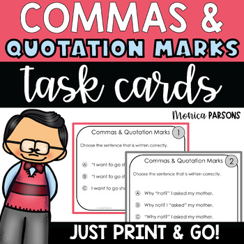 Preview of Commas and Quotation Marks Dialogue Punctuation Capitalization Task Cards