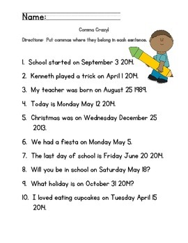 Commas in Dates by The Small Town D Town Teacher TPT