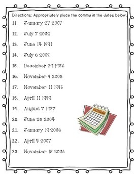 Commas In Dates Worksheet