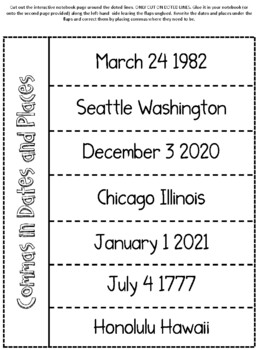 Preview of Commas in Dates and Places Interactive Worksheet/ Notebook Page