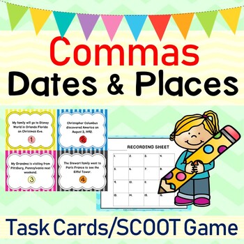 Preview of Commas in Dates and Places Grammar SCOOT or Task Cards