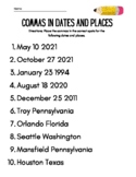 Commas in Dates and Places Worksheet