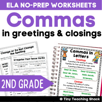 Preview of Commas in Letters Worksheets & Poster for 2nd Grade Grammar Practice US & UK sp