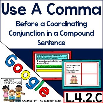 Preview of Commas in a Compound Sentences L.4.2.C | Google Slides