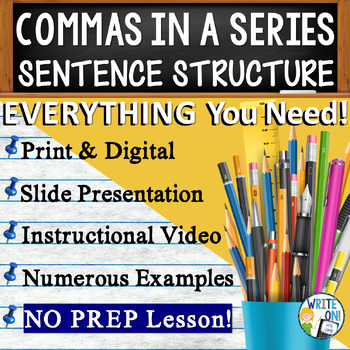 Preview of Commas in a List, Commas in a Series - Comma Rules - Sentence Structure