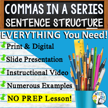 Preview of Commas in a List, Commas in a Series - Comma Rules  - Sentence Structure