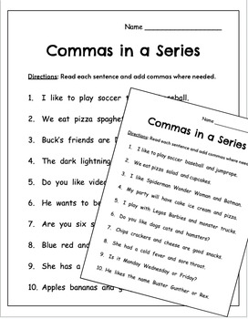 Commas in a Series by Stephanie Kay Teachers Pay Teachers