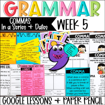 Preview of Commas in a Series & Dates Grammar Language Week 5 Digital & Paper