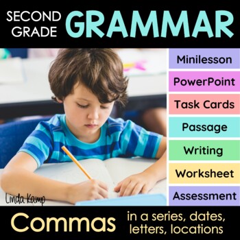Preview of Commas in a Series, Dates, Places Activities, Worksheets, PowerPoint and Centers