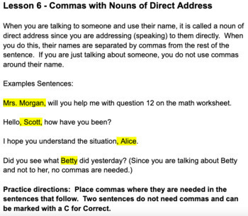Preview of Commas with Nouns of Direct Address