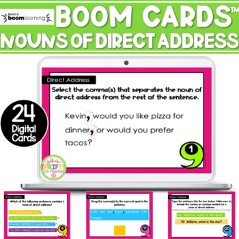 Preview of Commas with Nouns of Direct Address Boom Cards | Digital Task Cards | L.5.2.C