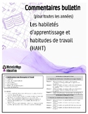 Commentaires bulletin: Habiletés d'apprentissage HAHT (Rep