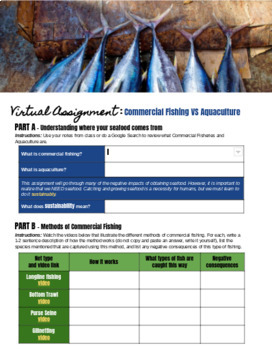 Preview of Commercial Fishing Vs Aquaculture / Ocean Resources Virtual Webquest Activity