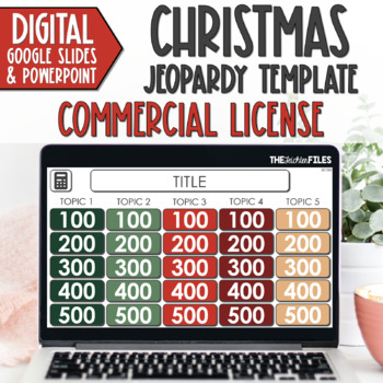 Preview of Commercial Use Editable Jeopardy Template Google Slides Christmas Classroom Game