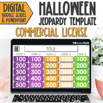 Preview of Commercial Use Editable Jeopardy Template Google Slides Halloween Games