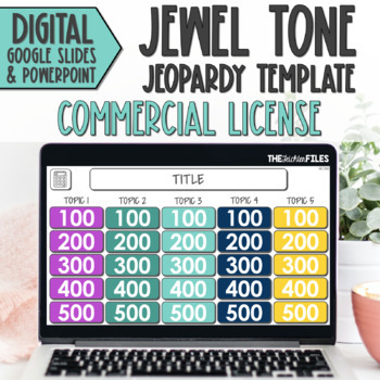 Preview of Commercial Use Editable Jeopardy Template Google Slides Jewel Tones Games