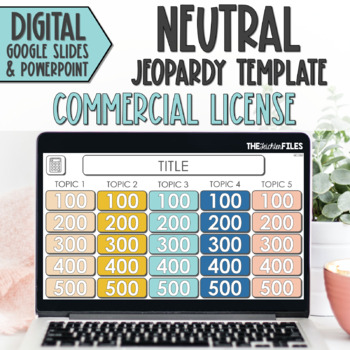 Preview of Commercial Use Editable Jeopardy Template Google Slides Neutral Classroom Games