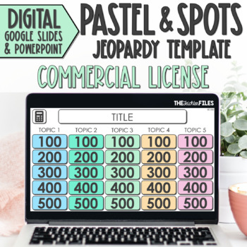 Preview of Commercial Use Editable Jeopardy Template Google Slides Pastel & Spots Games