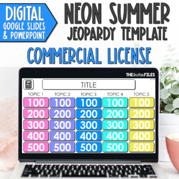 Preview of Commercial Use Editable Jeopardy Template Google Slides Summer Classroom Games