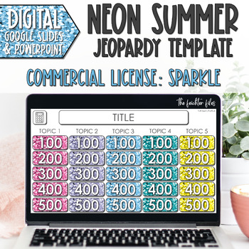 Preview of Commercial Use Editable Jeopardy Template Google Slides Summer Sparkle Games