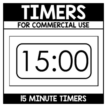 Preview of Commercial Use Timers for Digital Products Black and White Timer 15 Minute Timer