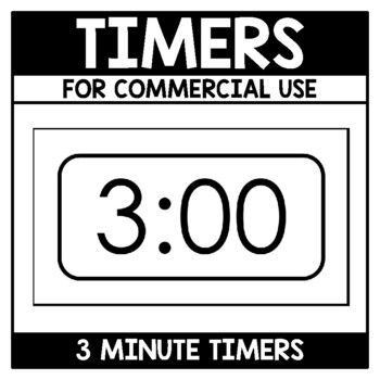 Preview of Commercial Use Timers for Digital Products Black and White Timer 3 Minute Timer