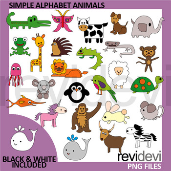 Preview of Commercial use clip art digital - Simple Alphabet Animals