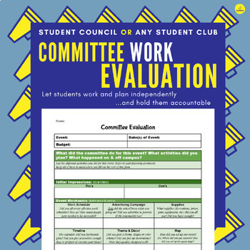 Preview of Committee Eval | Critique | Student Council ASB | Review & Reflect worksheet