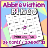 Common Abbreviations BINGO & Memory Matching Card Game Activity