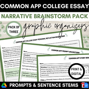 Preview of Common App College Essay Brainstorm Outline Graphic Organizers PACK OF 3