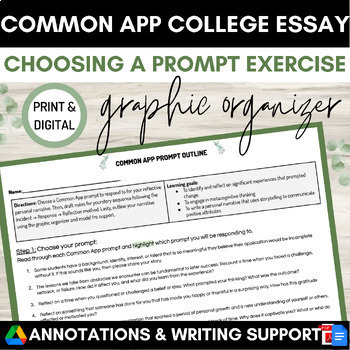 Preview of Common App College Essay Choosing a Prompt Graphic Organizer