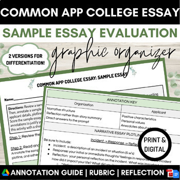 Preview of Common App College Essay Example Annotations Graphic Organizer