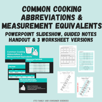 Preview of Common Cooking Abbreviations & Measurement Equivalents Bundle