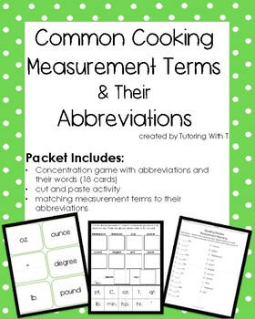 Preview of Common Cooking Measurement Terms & Abbreviations